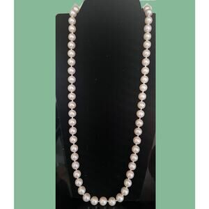 Vintage Lustrous Faux 10mm Pearl Necklace 15" Hand Knotted Bridal